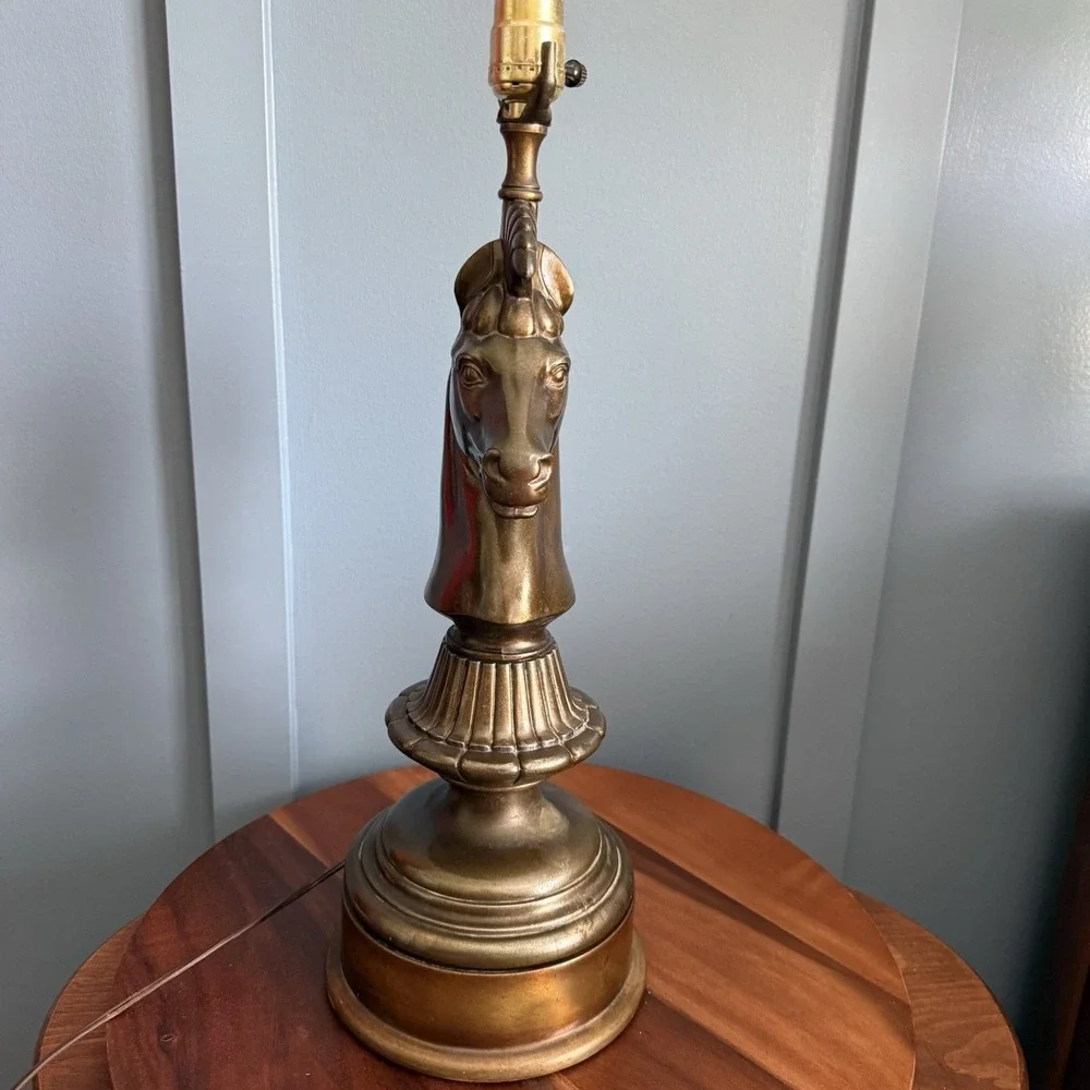 Vintage Brass Horse Head Bust Lamp Equestrian Hollywood Regency Chess Knight 21